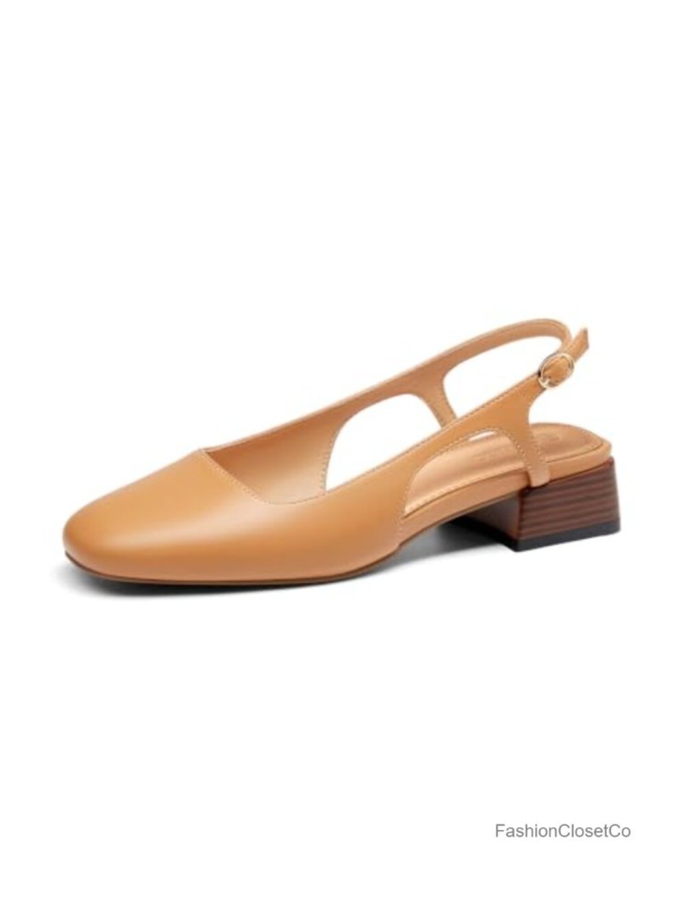 Womens Slingback Chunky Low Heels Faux Leather Square Toe Pumps Work Shoes